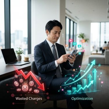 マッチングアプリのムダ課金を減らし投資効率を最大化する戦略をイメージした、下落するコインと上昇するグラフが重なるサラリーマンのアイキャッチ画像