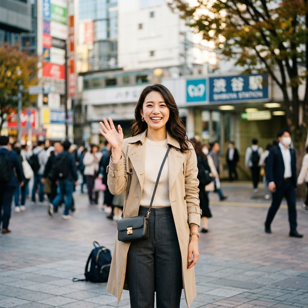 社会人の出会いアプリ完全手順。待ち合わせで笑顔で迎える女性の画像